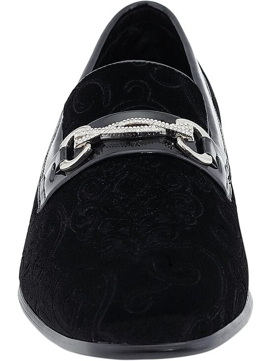 Amali Men Black Throne paisley Embossed Velvet Loafers Trim Slip On Tuxedo Shoes main image 4